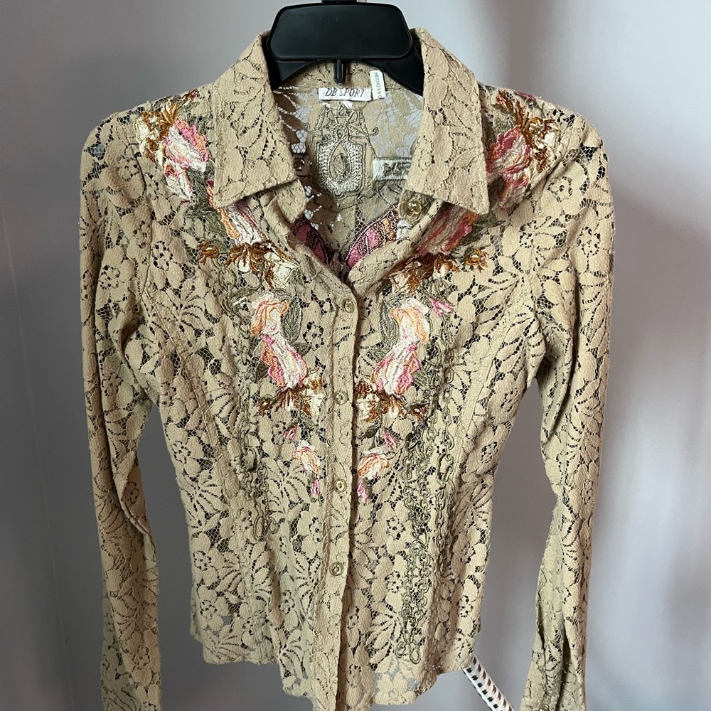 Floral Lace Button-Up Blouse